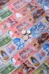Brunei paper money, dollar banknotes and sen coins as currency for exchange or travel. Brunei money © chernikovatv