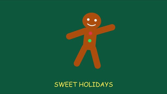 Sweet holidays gingerbread man animation on green 4k background, for christmas greeting, cartoon