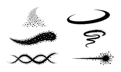 Sparkle Swirls and Starbursts, Magical Dust Trails, Glittering Swirls, Abstract Motion Effects, Black Vector Elements © Sihab