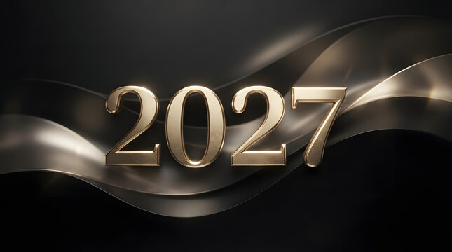 Metallic gold numbers on dark silk background with elegant flow, suitable for luxury, calendar, anniversary, or special occasion designs.