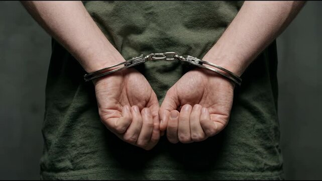 A Person with Handcuffed Wrists Behind Their Back Symbolizing Detention Arrest or Incarceration
