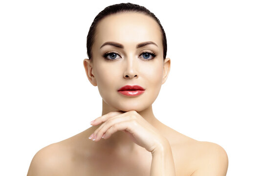 Young pretty woman with smooth and clean skin is posing, isolated