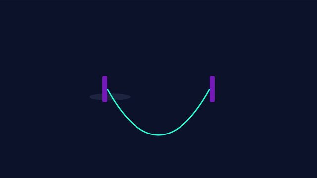 Minimalist loading animation with bouncing ball and rope line, abstract motion 4k