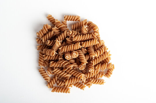 Raw Brown Pasta, Wholegrain Fusilli, Dry Whole Grain Noodle, Raw Spelt Macaroni, Healthy Italy Food