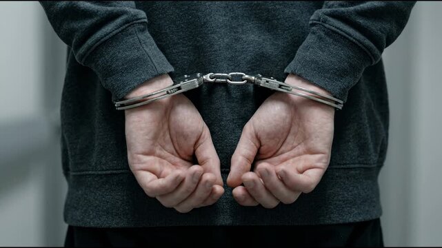 Person in Handcuffs Standing Still and Silent with Hands Behind Their Back a Symbol of Arrest and Detention