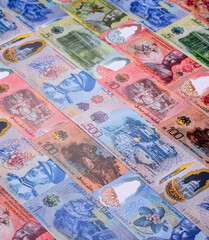 Brunei paper money, dollar banknotes and sen coins as currency for exchange or travel. Brunei money © chernikovatv