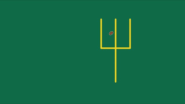 American football goal post and ball animation on green 4k background, football ball sport