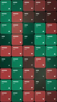 Market heatmap tiles shifting, emerald dark vertical 9:16 seamless loop HD motion background