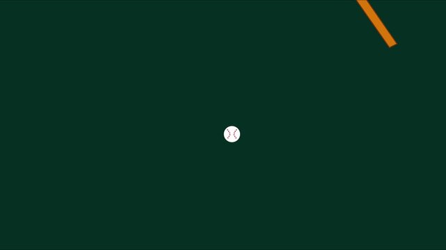 Minimalist baseball animation with moving ball and bat on dark green 4k background, sports motion ball