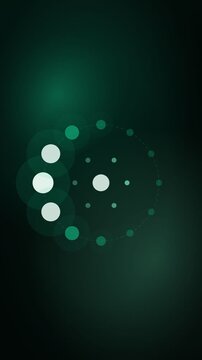 Dots orbiting a centre in sequence, emerald dark vertical 9:16 seamless loop HD motion background