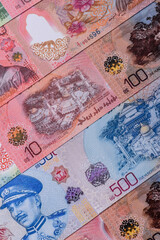 Brunei paper money, dollar banknotes and sen coins as currency for exchange or travel. Brunei money © chernikovatv
