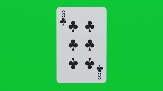 Playing card spinning on a green screen background, keyable 3D animation for casino and gambling concept