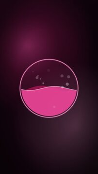 Liquid wave filling a circular gauge, magenta dark vertical 9:16 seamless loop HD motion background