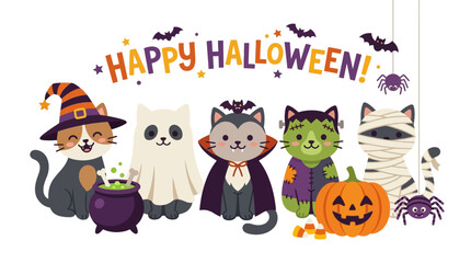 Naklejka premium Cute Halloween Characters and Pumpkin illustration