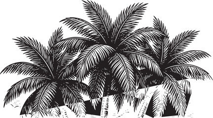 Naklejka premium Close-up of lush green palm tree fronds swaying in tropical breeze, vibrant natural foliage for summer and vacation themes, detailed botanical illustration.
