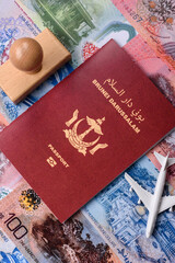 Brunei passport for travelling, flying and doing business. Brunei document, id © chernikovatv