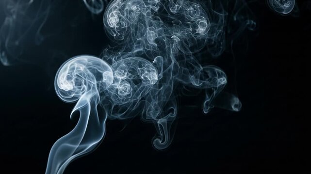 Whirling white smoke plume drifting upward against a dark background. Ghostly apparition and eerie spirit shapes floating. Halloween 2026 supernatural and paranormal concept.
