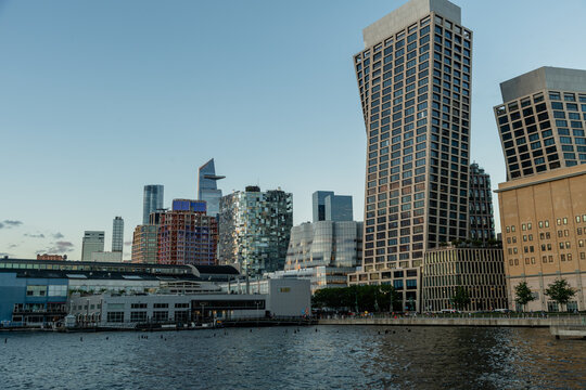 Beautiful Chelsea waterfront and Hudson Yards vista after sunset in summer, Manhattan, New York City