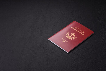 Brunei passport for travelling, flying and doing business. Brunei document, id © chernikovatv