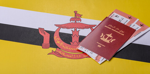 Brunei passport for travelling, flying and doing business. Brunei document, id © chernikovatv
