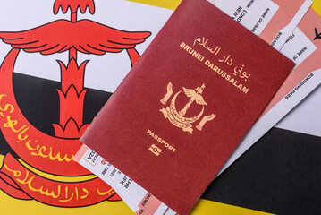 Brunei passport for travelling, flying and doing business. Brunei document, id © chernikovatv