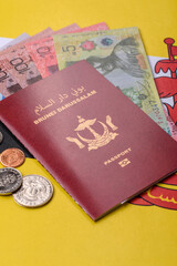 Brunei passport for travelling, flying and doing business. Brunei document, id © chernikovatv