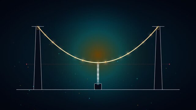 Abstract scientific diagram illustrating physics concept of catenary curve and tension forces