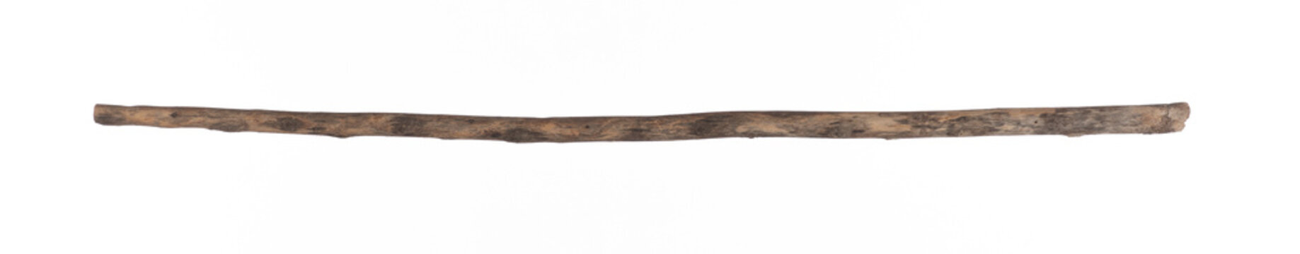 Old crooked wooden stick isolated on white background