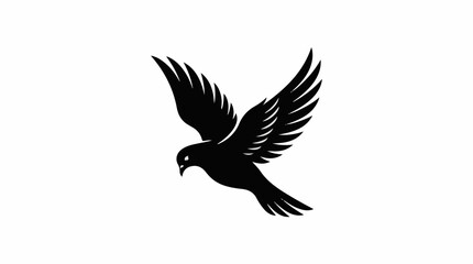 Fototapeta premium Black silhouette of a dove flying against a white background
