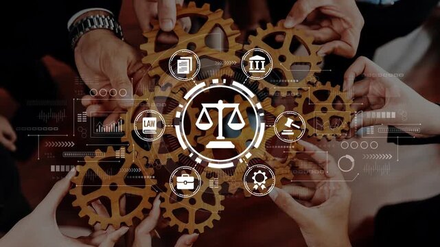 Collaborative Effort in Legal Sector with Gears and Scales Symbolizing Justice and Law in a Professional Setting. Entropy.