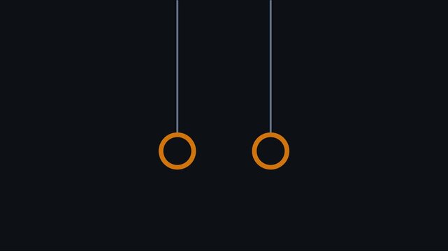 Minimalist pendulum motion swinging orange rings on dark animation 4k background, for abstract visual, and technology concepts