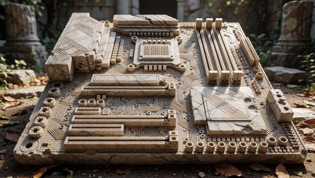 Large rectangular beige-colored board intricate patterns designs appears made stone similar material resting b