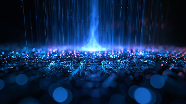 Futuristic Glowing Blue Data Stream and Technology Abstract