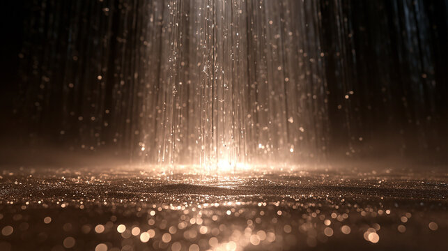 Water Droplets and Rain Streaming Under Warm Spotlight