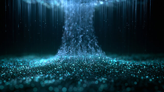 Abstract Blue Glowing Data Stream and Particle Flow Background