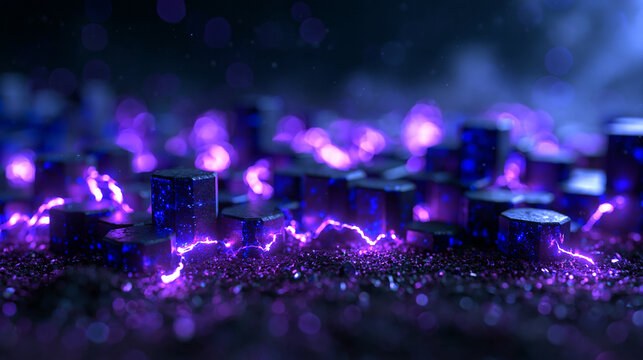 Abstract Futuristic Hexagonal Grid with Purple Electric Energy