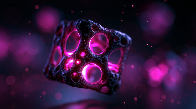 Futuristic Glowing Abstract Geometric Cube with Neon Light
