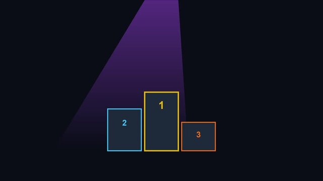Winner podium with first, second, and third place numbers for competition success and achievement awards animation 4k