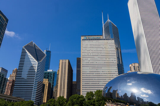 Skyscrapers and office buildings in the skyline in Chicago Illinois USA