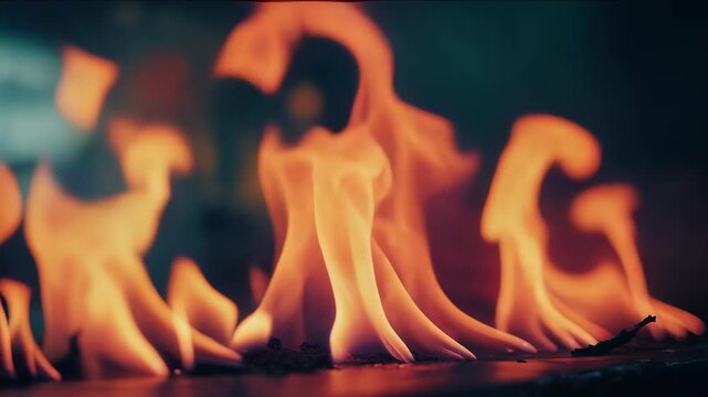 Fire flames dance in close view during nighttime