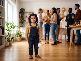 Fototapeta premium Happy Middle Eastern Toddler Girl At New Housewarming Party