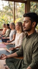 Obraz premium Young South Asian Male Leading Group Meditation Session