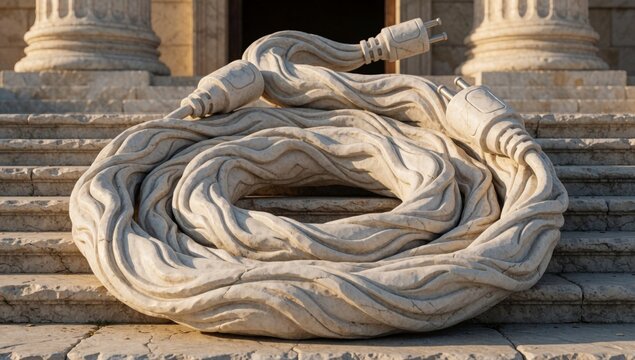 Sculpture snake coiled steps building appears made light-colored material possibly stone marble body twisted w