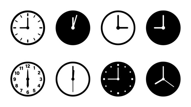 Minimalist Clock Icons Set, Time Management Vector Graphics, Modern Timepiece Symbols, Business Schedule Elements