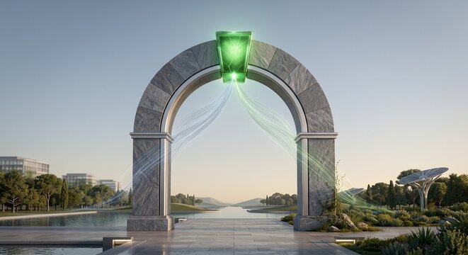 Net Zero Emissions Concept with Green Keystone Securing Climate Equilibrium
