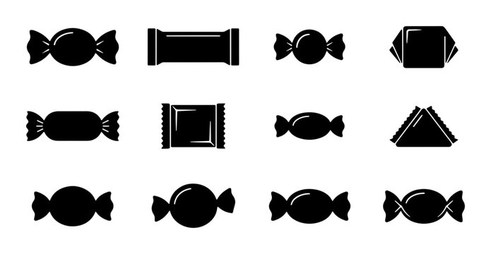 Sweet Candy Icons, Chocolate Wrappers, Confectionery Vector Set, Dessert Packaging Graphics