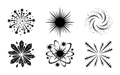 Obraz premium Sparkle Starburst Icons, Festive Burst Graphics, Abstract Explosion Elements, Celebration Star Shapes