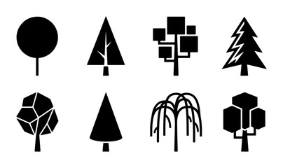 Diverse Tree Icons Set: Geometric, Abstract, and Stylized Forest Elements for Nature Design © Muhib