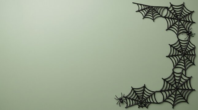 Spooky Halloween background with spider web and eerie green wall