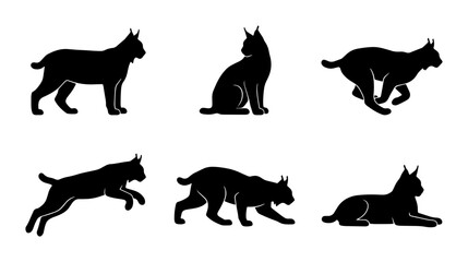 Fototapeta premium Lynx Silhouette Collection: Dynamic Poses, Wild Cat Vector Icons, Natural Wildlife Graphics
